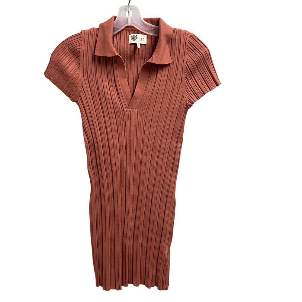 Lita By Ciara Ribbed Polo Mini Dress Cinnamon Size Medium Stretch NEW